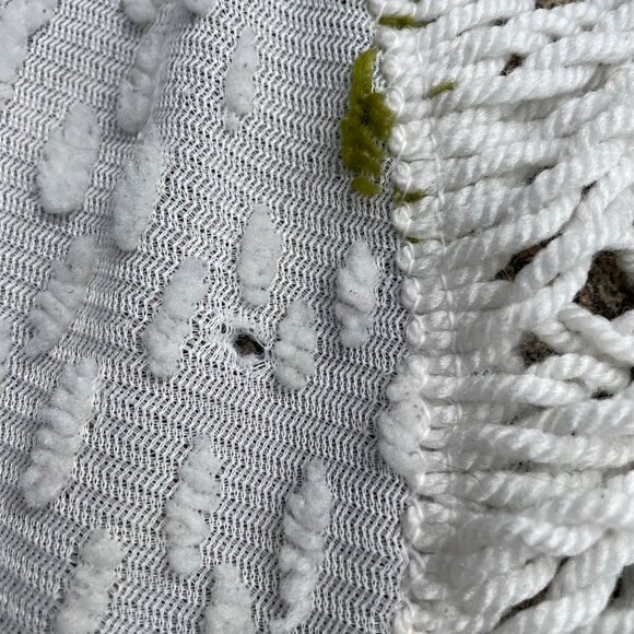 Vintage Chenille Bedspread Coverlet Floral Throw White Blue Green Fringe 60x50 - Picture 4 of 7